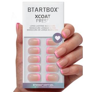 BTArtbox French Tip Press On Nails - Press on Nails Square, Pink Glue On Nails, Fit Perfectly & Natural Reusable Stick On Nails in 15 Sizes, 30 Pcs Soft Gel Kit, Dolce Pink