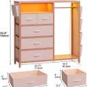 Dresser with Clothes Rack, 5 Drawer Chest with Charging Station & LED, 20.5"D x 43.3"W x 42.9"H