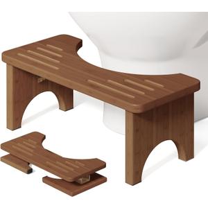 Toilet Stool Poop Stool, Collapsible Squatting Potty for Adults & Kids, Wooden Bamboo Step Stool for Bathroom, 7 Inch Height Foldable Pooping Toilet Foot Stool, Brown (1 Pack)