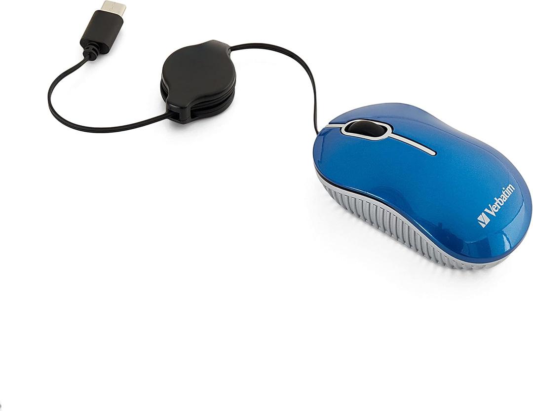 Verbatim Wired Optical USB-C Mini Mouse  Plug & Play Corded Small Travel Mouse  Blue 70746