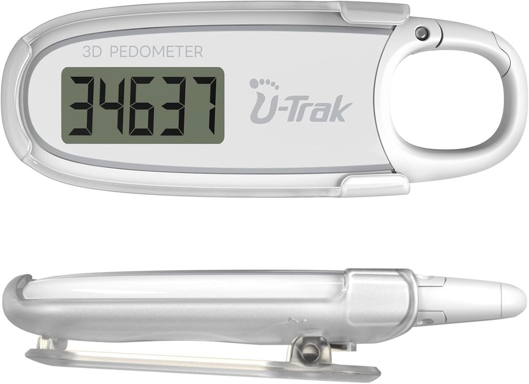 3D Pedometer for Walking with Removable Clip and Carabiner Simple Step Counter for Walking Accurate Clip On Step Tracker for Men Women Kids (White)