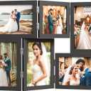 WARM&LOVE 6 Picture Frame, 4x6 & 4x4 Six Folding Hinged Photo Frames, Rustic Wood Desk Family Photo Collage Stand Vertical on Tabletop for Birthday Family Lover Gift (Black)