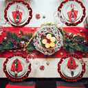 Set of 4 Christmas Placemats 15 Inch Scalloped Cotton Linen Placemats Embroidery Christmas Buffalo Plaid Placemat Washable Red and Black Plaid Place Mats for Xmas Holiday Dinner Table Setting Decor