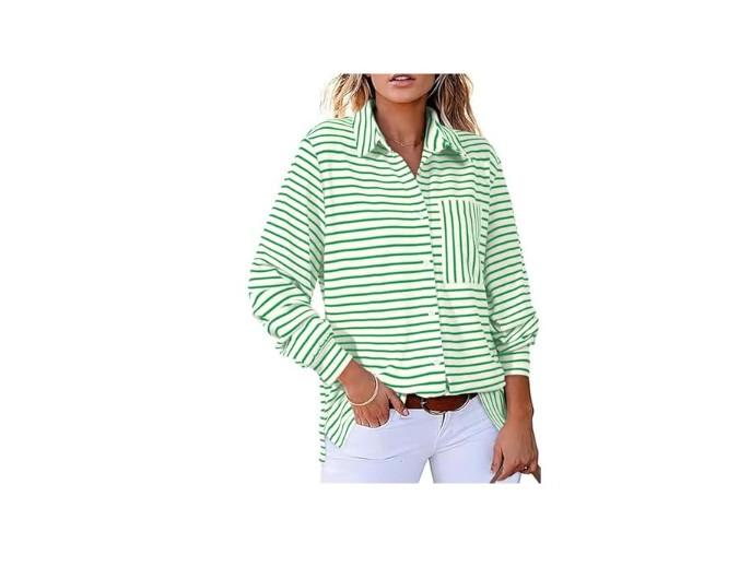 Astylish Women's Casual Blouses Button Down Business Work Tops Long Sleeve V Neck Striped Shirts 2025 Fall Outfits XL