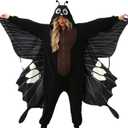 Adult Black Butterfly Costume Butterflies Onesie Pajamas Halloween Costumes Cartoon Cosplay Sleepwear for Women Men (Large)