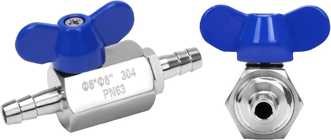 DERNORD 5/16" Hose Barb Ball Valve SS304 Mini Shut Off Ball Valve for Water Gas Fuel Drip Irrigation and Aquariums (Pack of 2)