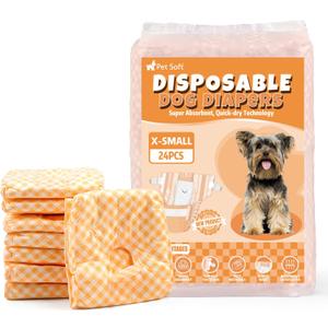 Pet Soft Female Dog Diapers - Disposable Puppy Diapers for Dogs & Cats, Ultra Absorbent Doggy in Heat Period or Urine Incontinence, 24pcs (XS, Orange)