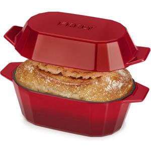 Enameled Cast Iron Dutch Oven for Bread Baking  3QT Oval Round Heavy Duty Bread Pan with Lid, Non-Stick Ceramic Coating,Loaf Cast Iron Bread Oven for Sourdough, Baking, Roasting, Braising, Stovetop & Oven Safe (Red)