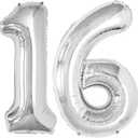 GOER Number 16 Balloons for 16th Birthday Sweet 16 Party Decorations,42 Inch Jumbo Foil Helium 61 Balloons for 61st Birthday Party Decoration (Sage Green) (Silver)