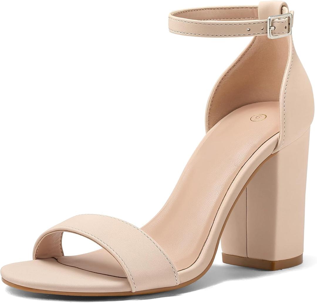 COASIS Women's Chunky Block Heels Open Toe    Ankle Strap Heeled Sandals,9,5 (Nude Nubuck)