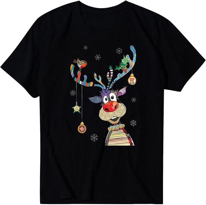 Merry Christmas Shirts for Women Casual Short Sleeve Cute Gnome Elk Santa Print Graphic Tee Tops Cute Blouse, Size: M
