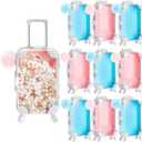 VioraWhite 10 Pcs Mini Suitcase Empty Storage Box and Plush Ball Keychain Candy Luggage Containers Packaging Case for Bridal Shower Baby Shower Party Favors Travel Gifts (Pink,Blue)