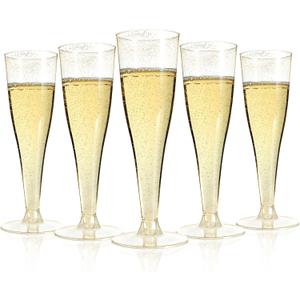 Bestluck 25 Pack Champagne Flutes Plastic, 4.5 oz Gold Glitter Plastic Disposable Stemware, Disposable Champagne Flutes for Party, Mimosa Bar, Wedding, Anniversary and Graduation