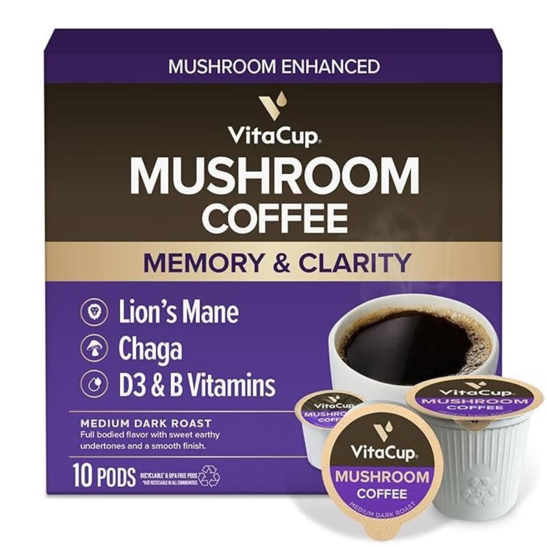 VitaCup Mushroom Coffee Pods, with Lions Mane for Memory & Clarity, 10ct BB 12/19/27