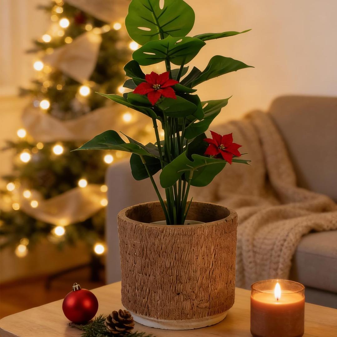 2-Piece Brown Knitted Texture Concrete Planter Set - 6" & 3.9" Indoor Decorative Pots for Plants, Succulents & Flowers | Rustic Farmhouse Home Decor (Non-Drainage Cache Pots)