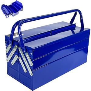 Metal Cantilever Tool Box, 3-Tier 5 Tray Fold Out Steel Tool Box with Handle, 18 inch Stack-able Portable Tool Storage Box Organizers Tool Chest for Household Factory Warehouse Repair Shop