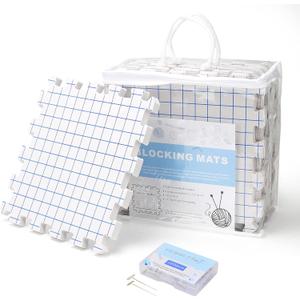 Yrangee Blocking Mats for Knitting,Extra Thick Blocking Boards with Grids for Needlepoint or Crochet,9 Pack Knitting Mats with 100 T-Pins and Storage Bag