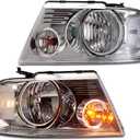 GRAND ORANGE Headlight Assembly Compatible with Ford F150 2004 2005 2006 2007 2008/ Fit Lincoln Mark LT 2006-2008 Driver & Passenger Side Headlamp Clear lens Chrome Houing Clear Reflector (2004-2008 Ford F150, Clear/Chrome/Clear)