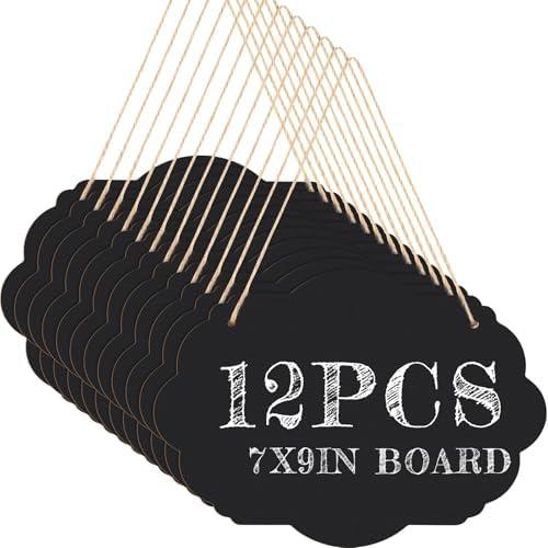 Harloon 12 Pack 9"x7" Double Sided Hanging Chalkboard Signs with String, Wood Chalkboard Price Tags, Memo Message Sign Erasable Message Board for Home Weddings Kitchen Party Event Label(Cloud)