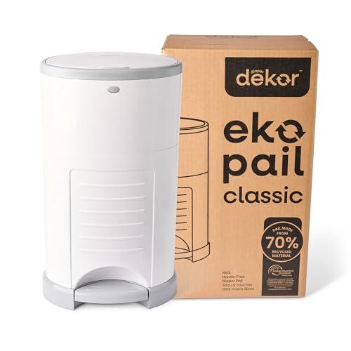 Diaper Dekor EKO Classic Diaper Pail, White | ONLY Eco-Friendly Diaper Pail Made with 70% Recycled Materials | Hands-Free: Step–Drop–Done | Cost-Effective Refill System
