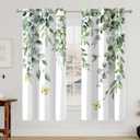 2 Panels Sage Green Eucalyptus Blackout Curtains for Bedroom, Green Leaf and Teal Floral Butterfly Pattern Drapes for Living Room Apartment Dorm Decor Window Curtains, 42W X 63L inches