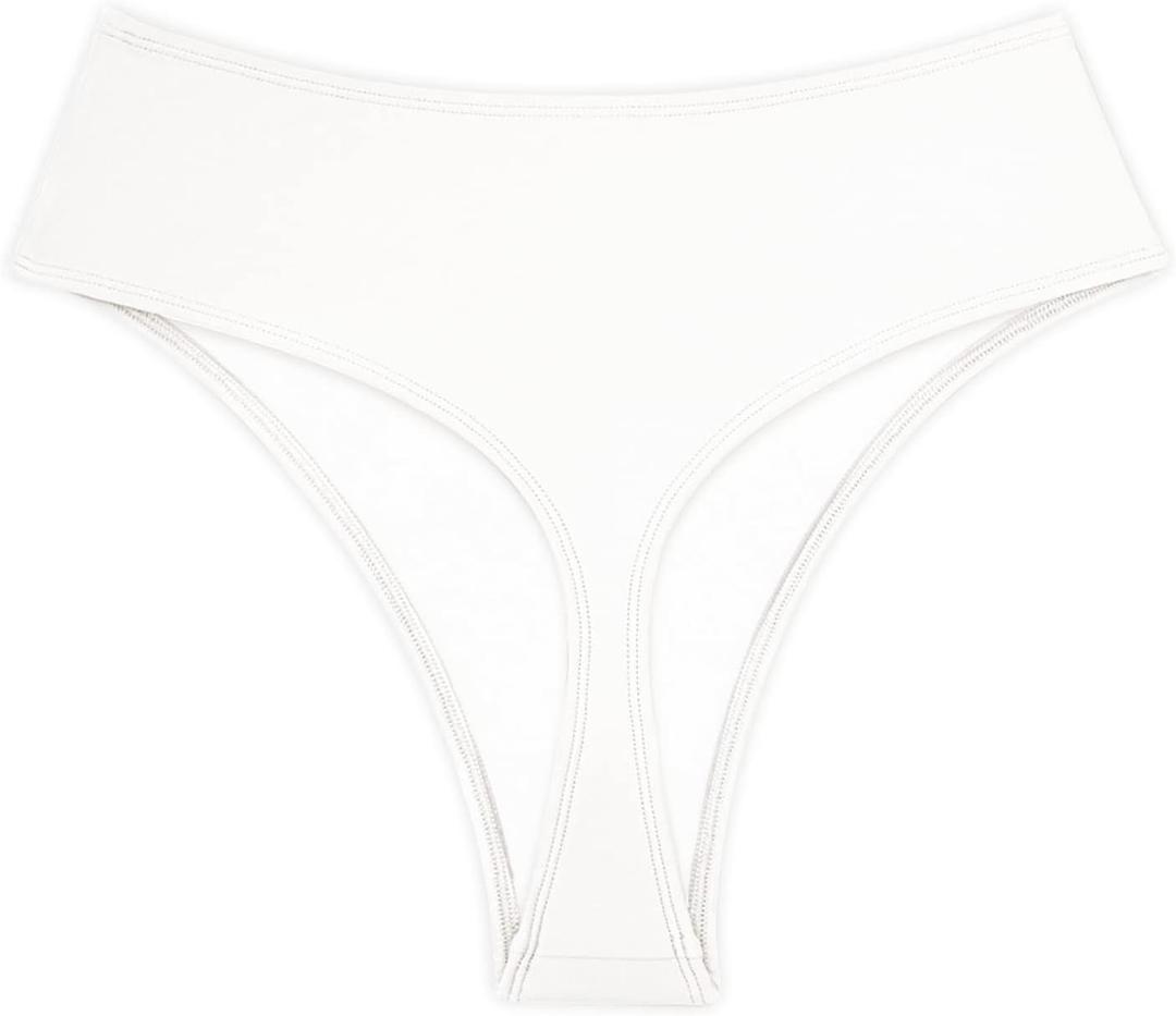 Kepblom Women's Thong Rave Bottoms High Waisted Bikini Bottom High Cut Panties for Dance Festival, White, XS