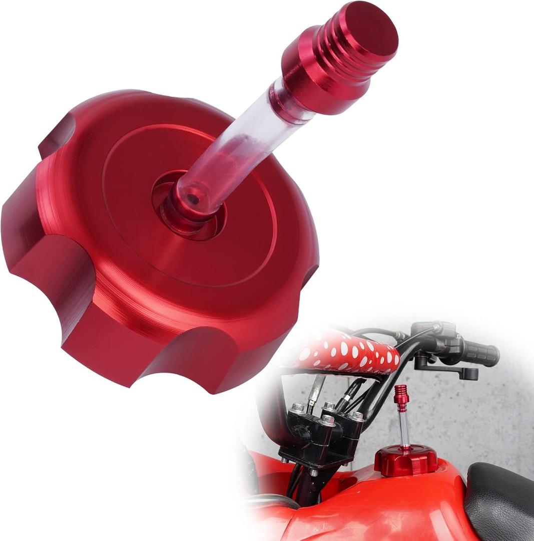 Fuel Cap CNC Billet Gas Tank Cap with Anti-Leak Vent Tube Fits for 50cc 70cc 90cc 110cc 125cc Coolster TaoTao Kazuma Sunl JCL Roketa ATV Quad 4 Wheeler-Red