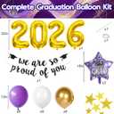 2026 Graduation Decorations Purple and Gold, Congrats Grad Balloons Kit with Metallic Gold Purple White Balloons, We Are So Proud of You Banner, 2026 Foil Star Balloon for Graduation Party Supplies