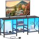 JARHETUN TV Stand with LED Lights for 55 Inch TV, Entertainment Center with 3-Tier Open Shelves, TV Console Table for Living Room, Bedroom, Black