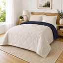 Reversible 3 Piece Full/Queen Comforter Set, Beige & Navy, Comforter 3 Pc - Full/Queen