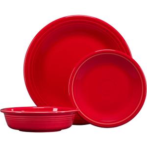Fiesta Classic Rim 3-Piece Dinnerware Set Durable Ceramic, Lead-Safe, Dishwasher/Microwave/Oven Safe Made in USA Dinnerware - Scarlet