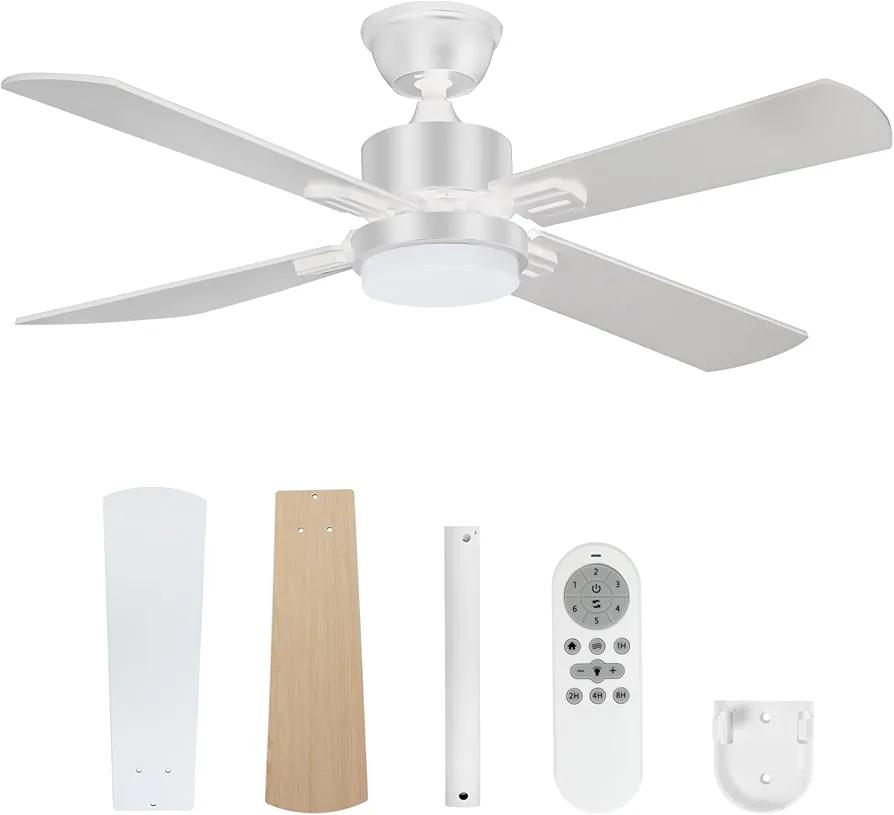 LITBM 42" Ceiling Fans with Light and Remote, Super Quiet 6-Speed Ceiling fan with 3CCT Dimmable Light for Indoor and Outdoor, Reversible, White and Wood