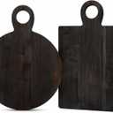 2 Pcs Acacia Wood Cutting Board with Handle 16'' Square and Round Charcuterie Chopping Board for Pizza Cheese Meat Decorative Black Wooden Serving Tray for Kitchen and Dining Room