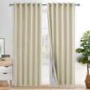 XWZO 100% Blackout Curtain Panels - Thermal Insulated Black Liner Curtains, Noise Reducing and Heat Blocking Drapes for Hall and Studio Windows with Tiebacks, Beige, W70 x L84, Set of 2