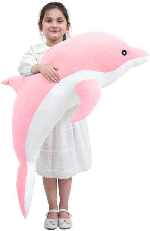 Kekeso Giant Dolphin Plush Toy, Soft Whale Hugging Pillow Stuffed Dolphin Pillow for Children Girls (Pink, 100cm/39.37inch)
