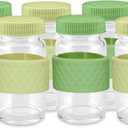 Juice Shot Containers, Glass, Clear, 2oz, Colored Lids & Silicone Grip Bands, Beverage Storage, Juicing, Ginger & Turmeric Bottles (Green)