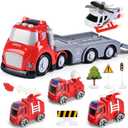 Toddlers Truck Toys,Boy Toys Gifts for 1 2 3 Years Old,5 in 1 City Fire Transport Truck with Lights & Sounds,Ideal Birthday for Baby Toddler 12-18M+ (Red)