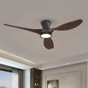 TALOYA 52 Inch Ceiling Fans with Led Lights Remote Control Flush Mount Low Profile for Bedroom Farmhouse Patio Outdoor Living Room Kitchen Dining Room,DC Motor,Reversible,Buzzer ON/Off,Black Walnut