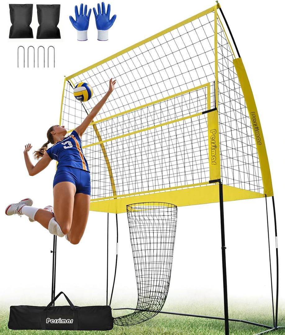 Volleyball Training Net System,7 Adjustable Heights Practice Equipment Net Station,Improve Volleyball Serve&Spike Skills with Ball Return, Portable &Easy Setup for Backyard Individual &Team Practice