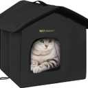 Rest-Eazzzy Cat House for Outdoor Cats, Weatherproof and Insulated Feral Cat House with Mat and Canopy, Easy to Put Together, Selfwarming Cat Shelter for Winter(13 * 13 * 14" Black with Support)