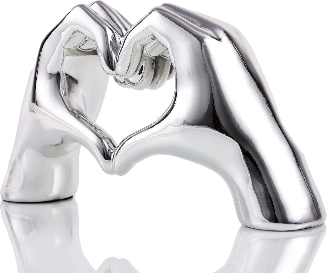 Silver Heart Hands Sculpture , Love Centerpieces Aesthetic Statue and Sculpture Living Room Bedroom Bookshelf Coffe Table Boho Wedding Accents Decorations, Knick Knacks Home Decor Fr Shelves Para