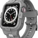 GELISHI Bands Compatible for Apple Watch Band 46mm 45mm 44mm 42mm, Men Sport Rugged Band with Protective Case for Watch Series 10 9 8 7/Series 6 SE 5 4 3, Grey