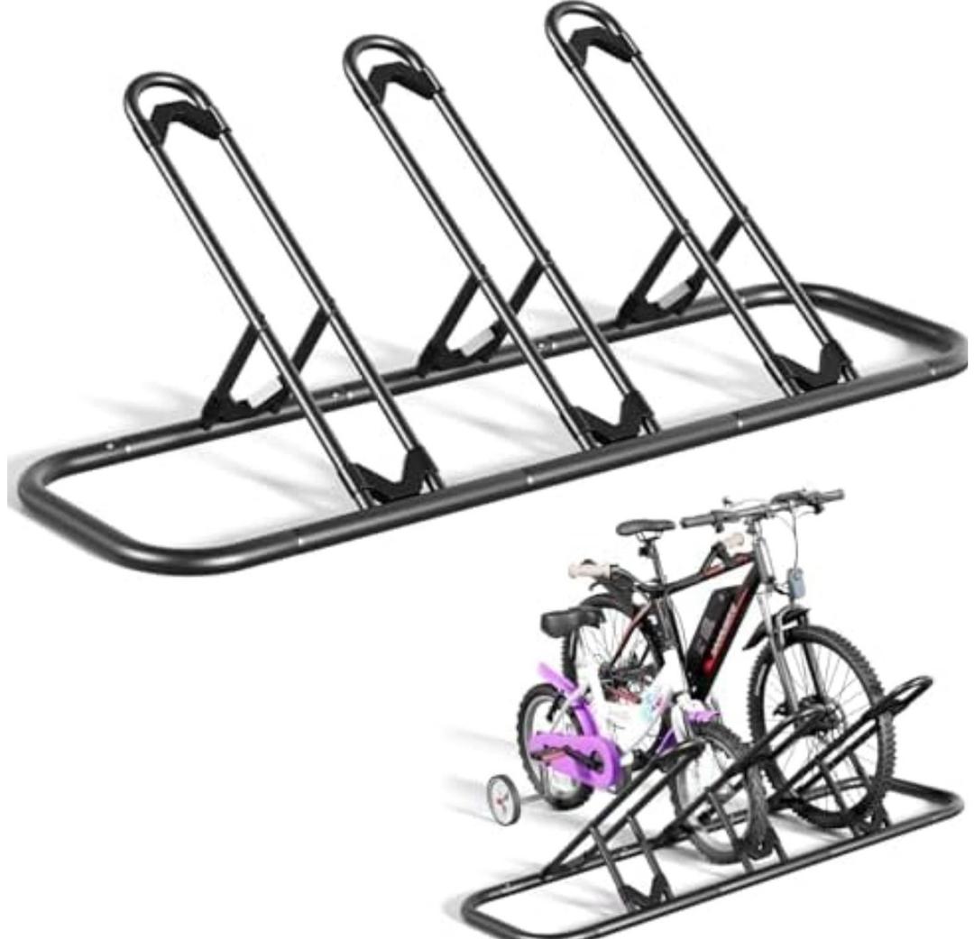 Tuohours Bike Rack, Floor Bike Rack for Garage, Indoor/Outdoor Bike Storage Stand Bicycle Parking Rack, for Mountain Bike, Road Bike and Kids Bike (Black, 3 Bike)