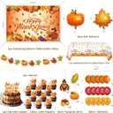 Thanksgiving Party Decorations Set, Turkey Themed Backdrop,Tablecloth, Balloons, Cake Toppers, Fall Theme Party Supplies