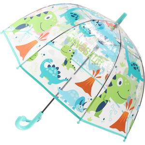 MRTLLOA Kids Clear Bubble Umbrella with an Easy Grip Curved Handle, Safety Transparent Dome Bubble Umbrella for Toddler Boys Girls (Tiffany Blue Dinosaur)