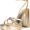 Platform Heels for Women Strappy Block Chunky High Heels Open Toe Ankle Strap Sandals Fashion Lace Up Wedding Party Evening Prom Dance Dress Shoes (6.5, Glod-25new)