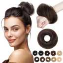 MY-LADY Messy Bun Hair Pieces Human Hair for Women Real Hairpiece Straight Scrunchies Tousled Updo Donut Chignon Ponytail Extension Dark Brown