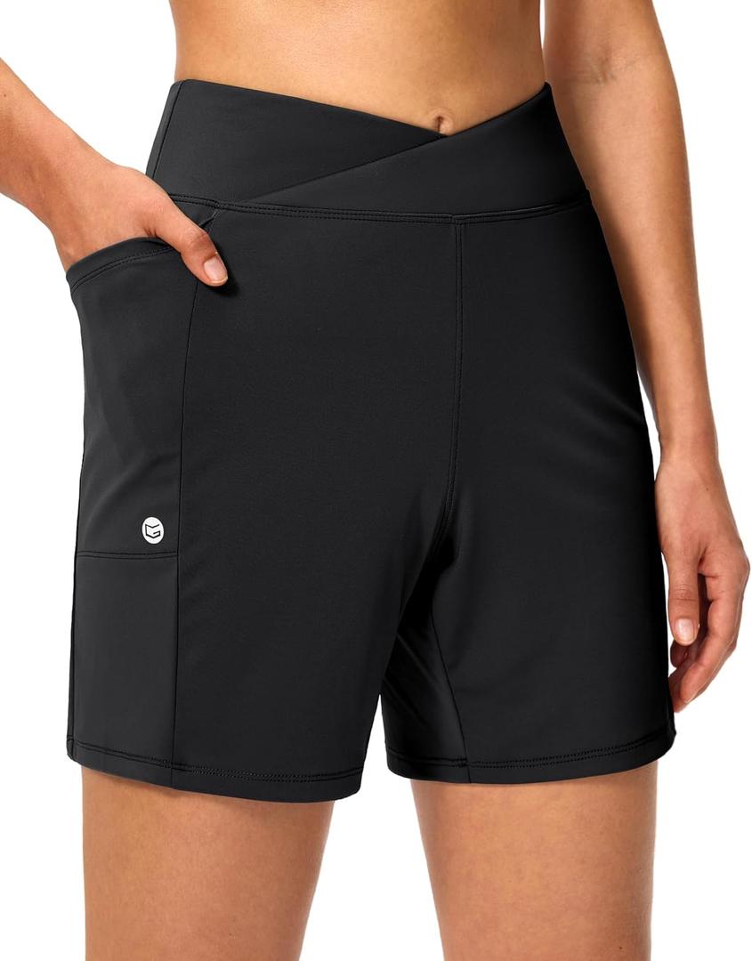G Gradual Women's Athletic Shorts 6" High Waisted Casual Shorts for Women (Black, XXXL)