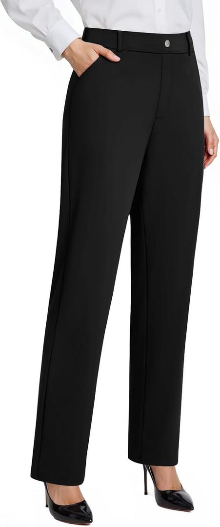 DLOODA Womens Dress Pants High Waisted Stretchy Straight Leg Work Pants | Office Business Casual Slacks with Pockets (Black, XL)