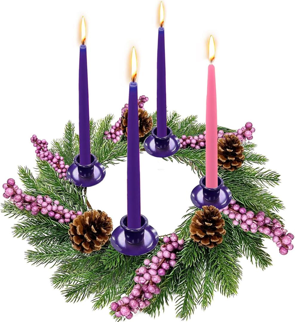 [ Safety Fire Retardant ] Christmas Advent Wreath, Purple Christmas Wreaths with 4 Candle Holder 4 Pinecones 6 Berry Christmas Centerpieces Decorations for Advent Church Table Holiday Home(No Candles)